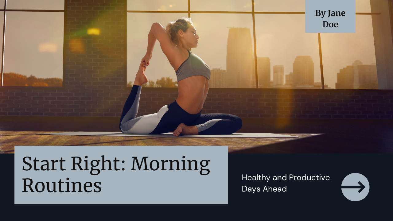 Woman practicing morning yoga with a city skyline in the background, symbolizing a healthy start to the day.