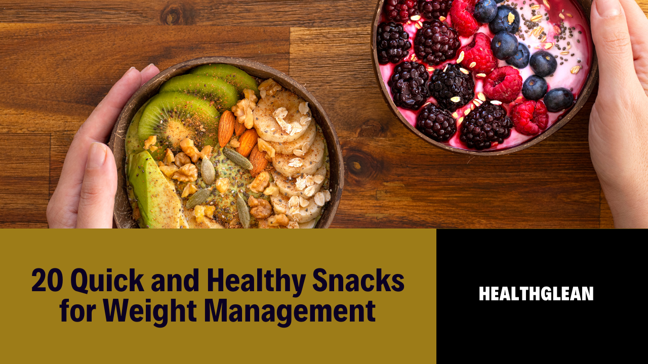 Assortment of healthy snacks, perfect for weight management - Greek Yogurt Parfait, Avocado Toast, Trail Mix, Hummus with Veggie Sticks, and Cottage Cheese with Pineapple Chunks.